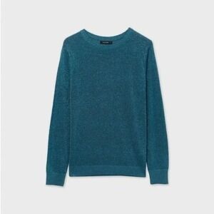 Calliope Sweater Medium‎ Teal Lurex Shimmer Knit Metallic Jewel Holiday Festive
